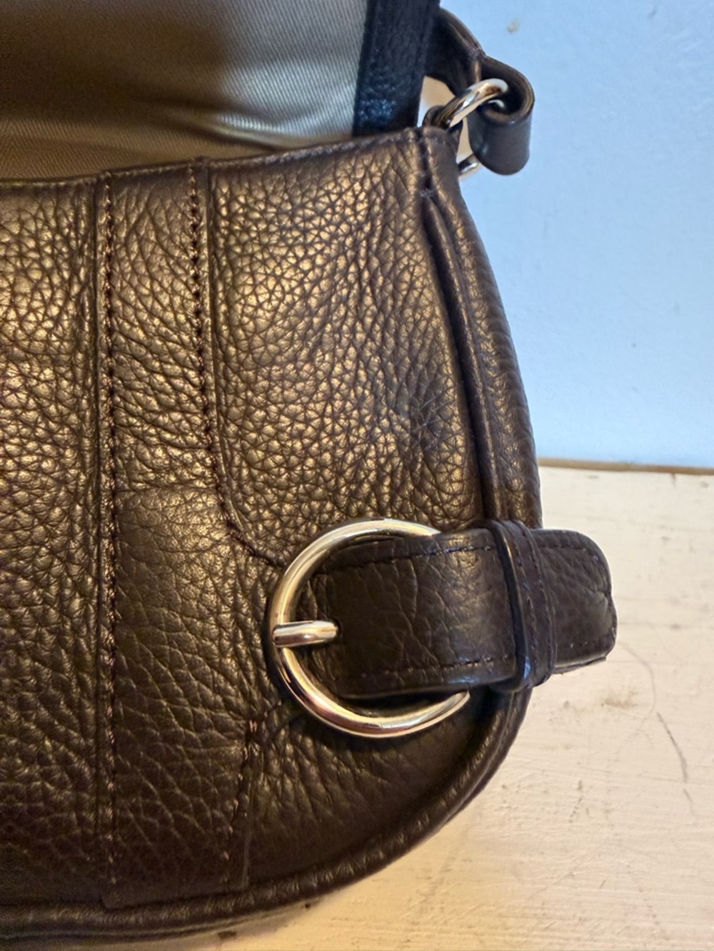 LOFT Dark Brown Baguette Pebbled Leather Shoulder Bag EUC - Picture 9 of 9